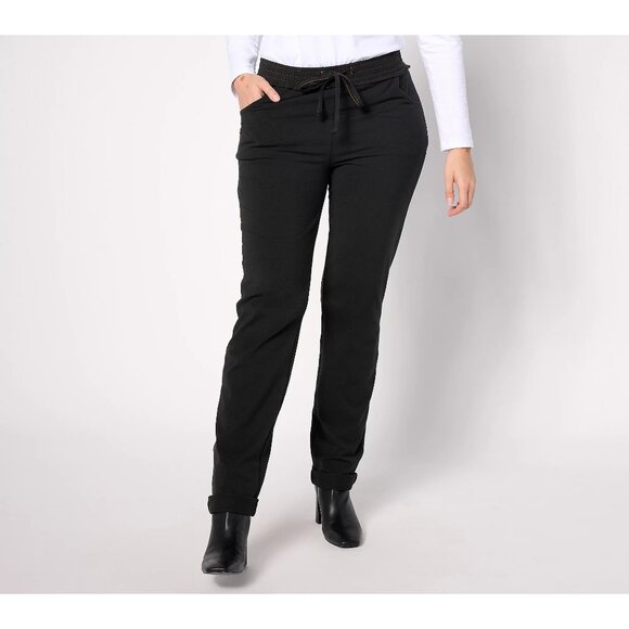 Women With Control Regular Faux Drawstring Waist Pants with Pockets Black Medium - Picture 1 of 7